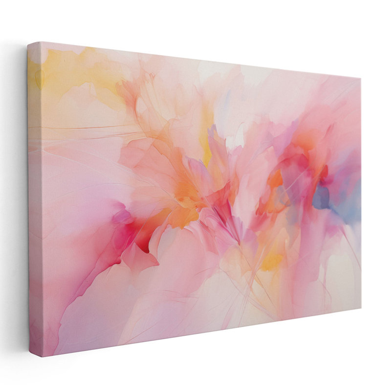 Art mural fantaisiste avec abstraction rose, Cadre flottant noir, H 32 po x l 48 po x P 1,25 po