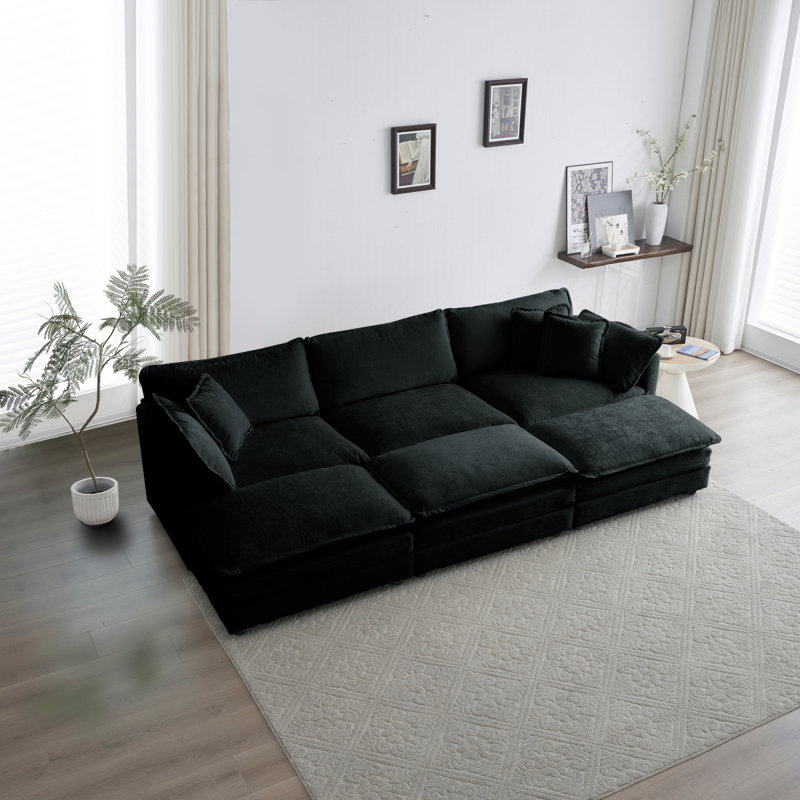 Comtable Deep Seat Reversible Modular 6 Seater Sectional Super Soft Sofa U Shaped Sectional Couch With 3 Ottomans, 3 Toss Pillows And 2 Arm Pillows