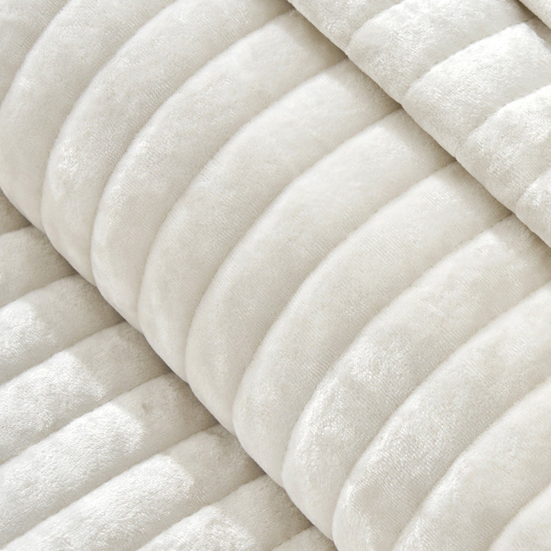 Luxe Velvet Channel Quilt Set, Ivory White, California King