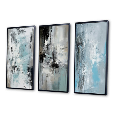 «Serene Subtility In Abstract Light Blue», 3 pièces sur toile