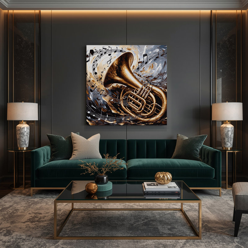 «Music Tuba Brown», art mural sur toile, H 12 po x l 12 po