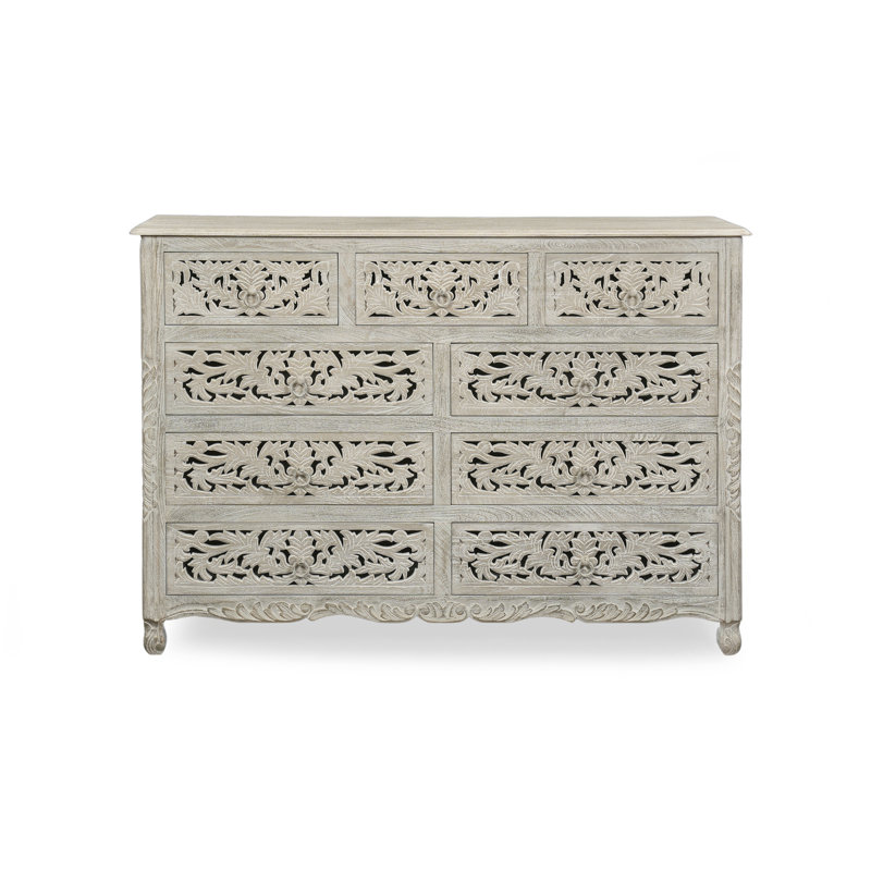 Commode 9 tiroirs Harleen, Beige calcaire