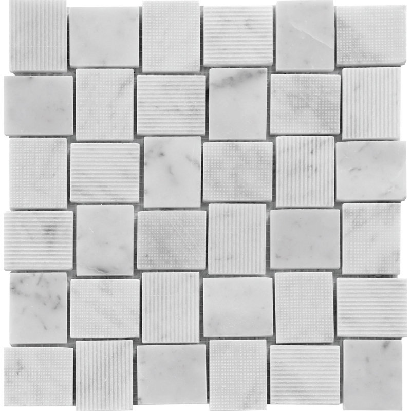 1.6 x 1.9 Marble Basketweave Mosaic Tile, Gray