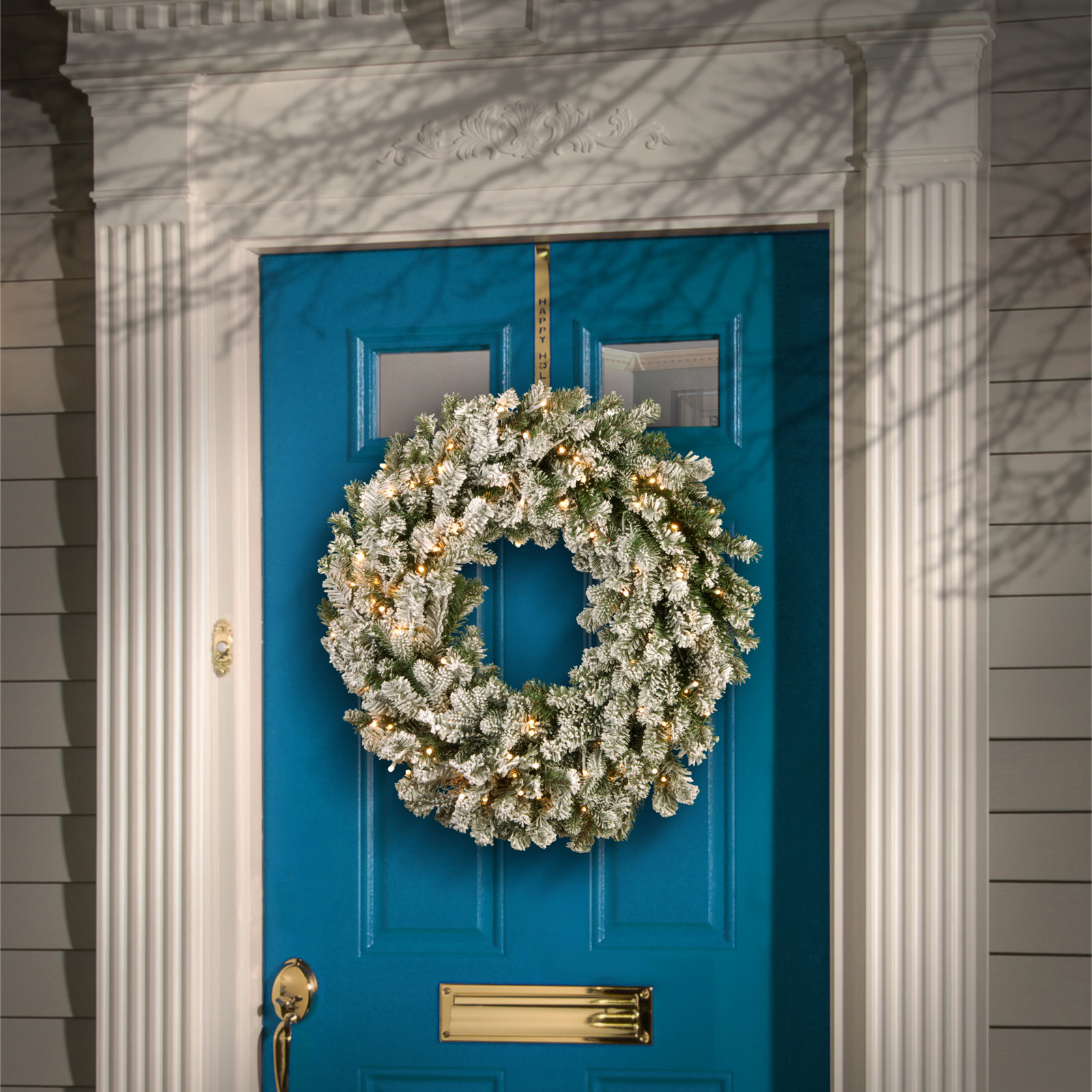 Snowy Sheffield Spruce Wreath with Twinkly LED Lights, 5" H x 24" W x 24" D