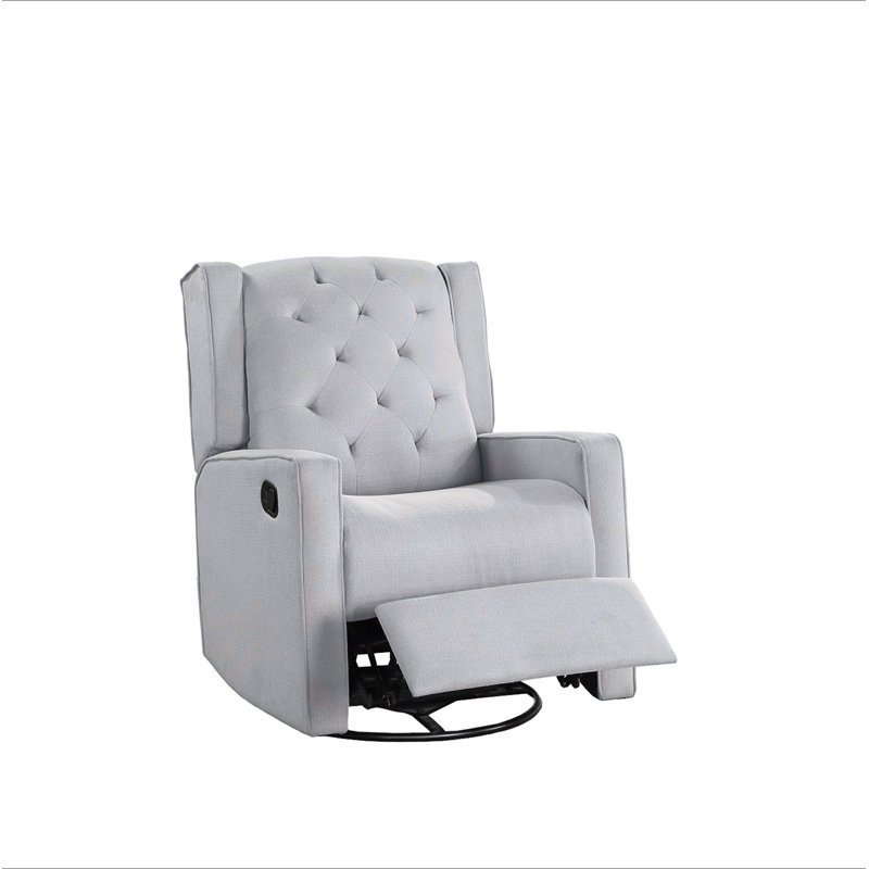 Contemporary Light Gray Color Polyfiber Swivel Recliner Chair 1Pc Manual Motion Wing Back Tufted Cushion Living Room Furniture Glider Chair