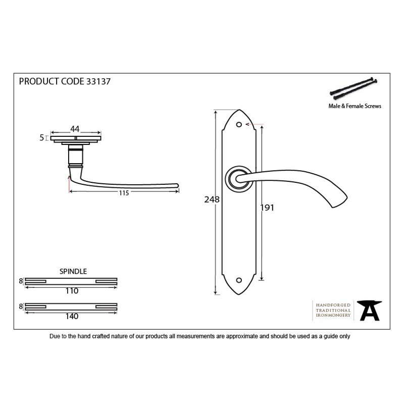 Gothic Curved Sprung Lever Latch Set, Black, Right