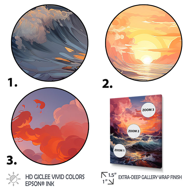 «Horizon's Embrace Photorealistic Sunset III - Sunset», art mural, Toile tendue, 32" H x 16" W
