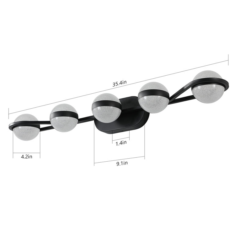 Modern Minimalist Bathroom Vanity Light, LED 5 Bulb Frosted Glass Shades, Wall Mounted Decorative Lighting Fixture, Suitable for Bathroom Vanity Mirror