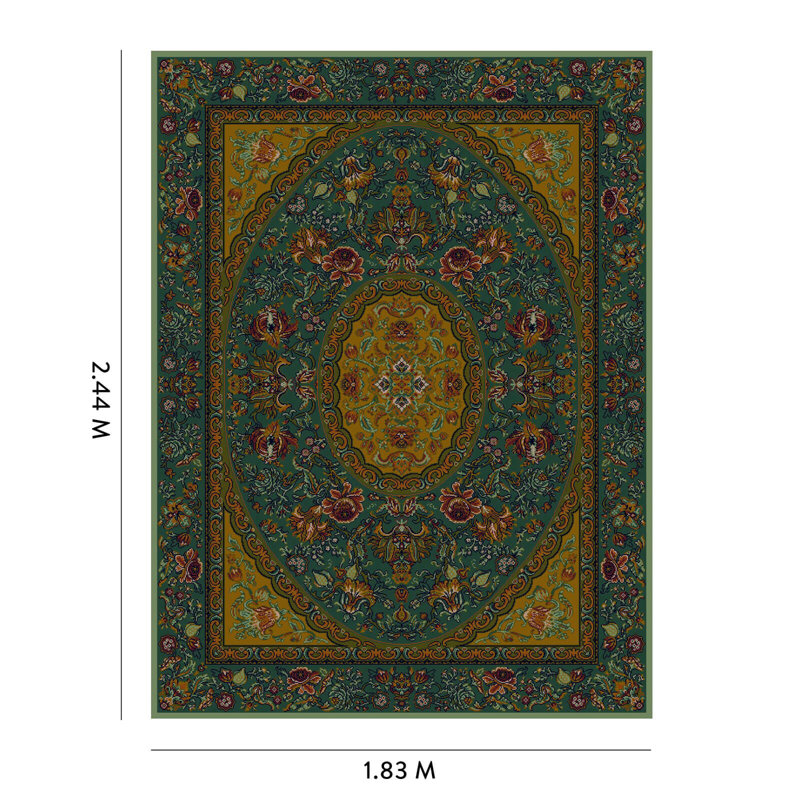 Artemis Machine Woven Wool Oriental Area Rug in Petrol/Gold