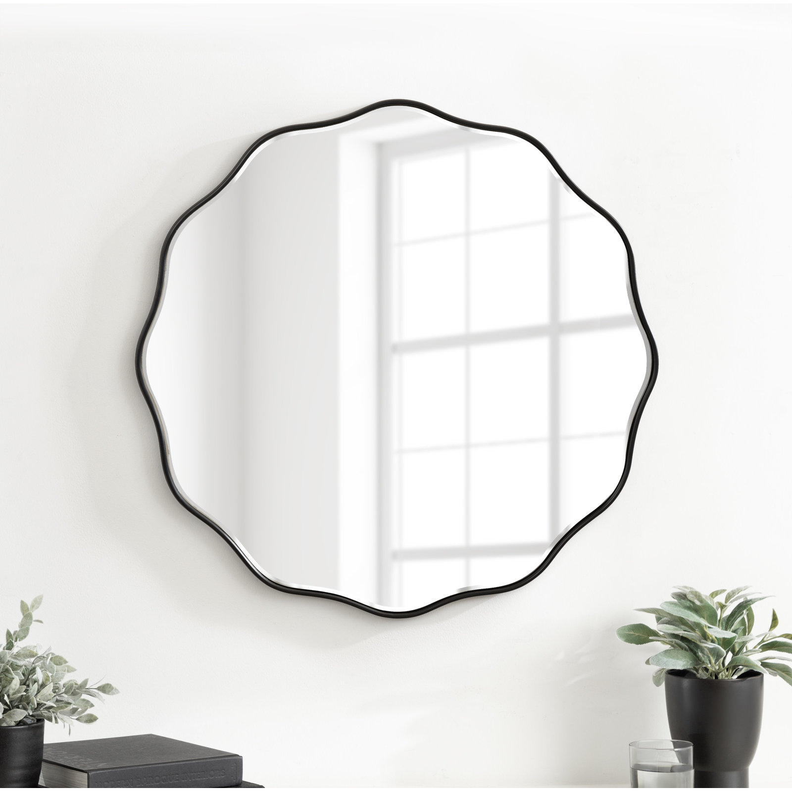 Francina 32" Accent Mirror, 26" x 26", Black