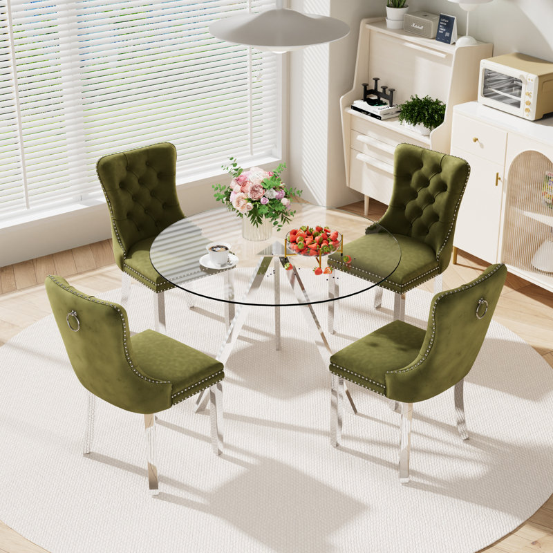 Table de salle à manger ronde pour 4, Vert olive, H 30 po x l 39 po x P 39 po
