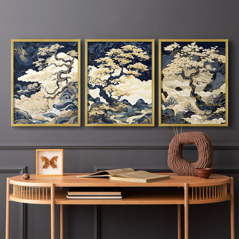 Lanscape Study Series XXXV - Ensemble de 3 estampes numériques giclées - Prêt à être accroché, Gold Framed, H 10 po x l 8 po