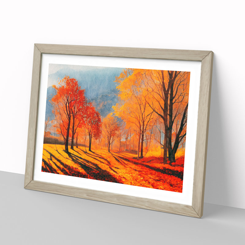Autumn Forest In Watercolour Vol.3 - Single Picture Frame Print, 46cm H x 64cm W x 2cm D, Oak Framed