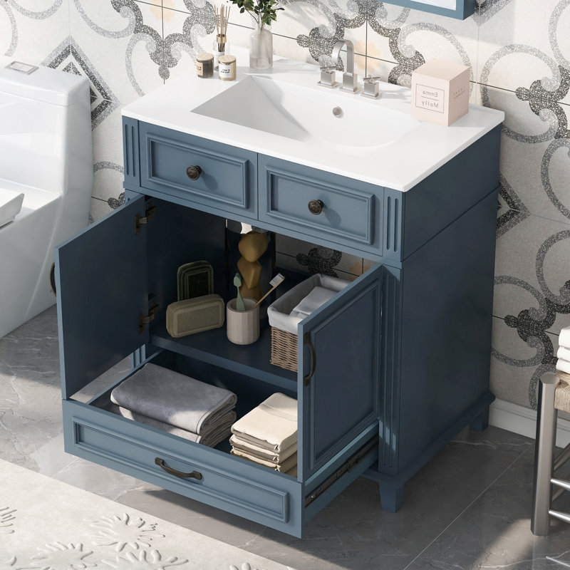 Meuble-lavabo de 30 pouces avec lavabo en céramique et portes à fermeture en douceur
