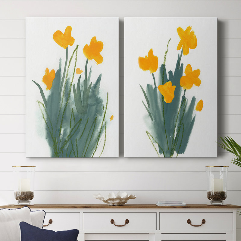 Daffodil Bunch I - Toile tendue avec châssis de qualité supérieure - Prêt à accrocher, H 12 po x l 16 po