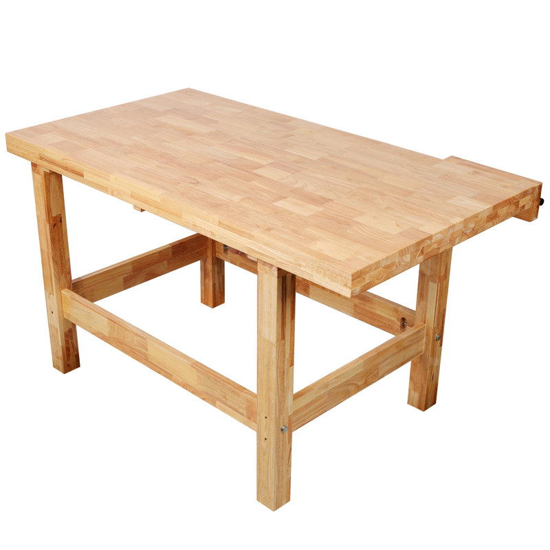 Établi en bois d'hévéa massif avec étau intégré pour atelier et travail du bois