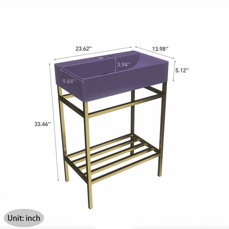 Ensemble de meuble-lavabo autoportant 24 po en or avec lavabo intégré en céramique mauve 24 po, Mauve