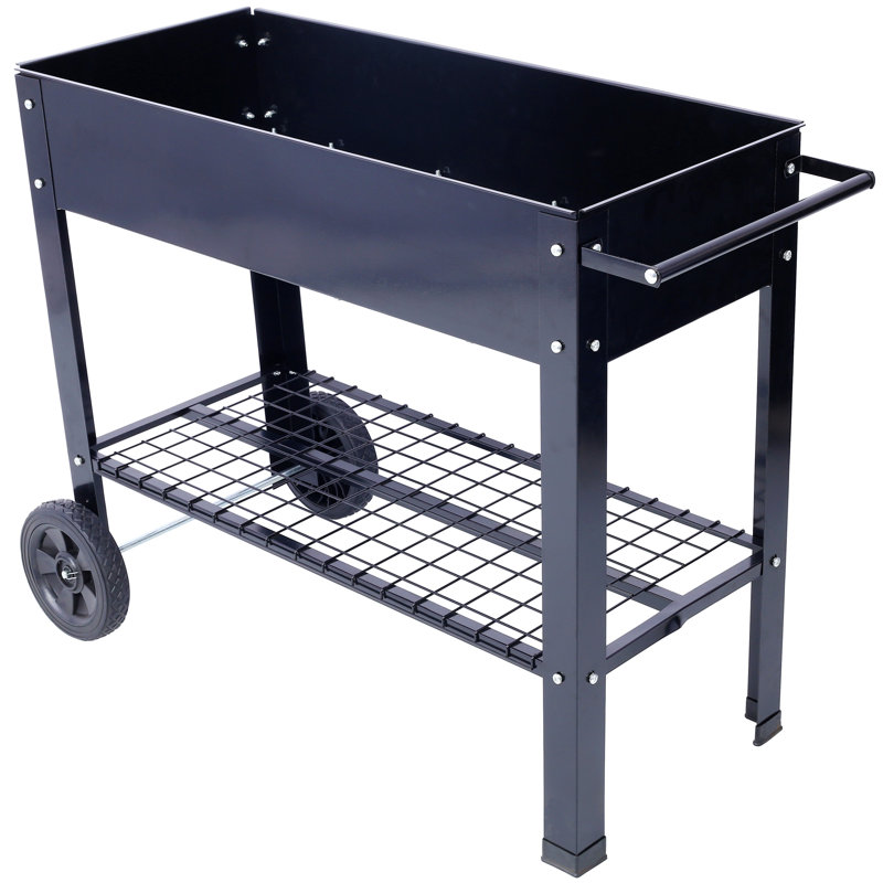 Produits Jardin surélevé mobile surélevé et ergonomique pour jardin, terrasse avec roues, tablette inférieure, noir