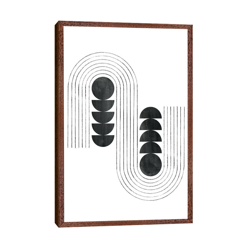 Black Shapes And Curved Lines - Painting on Canvas, 66.04cm H x 45.72cm W x 3.81cm D, Classic Brown Wood Framed