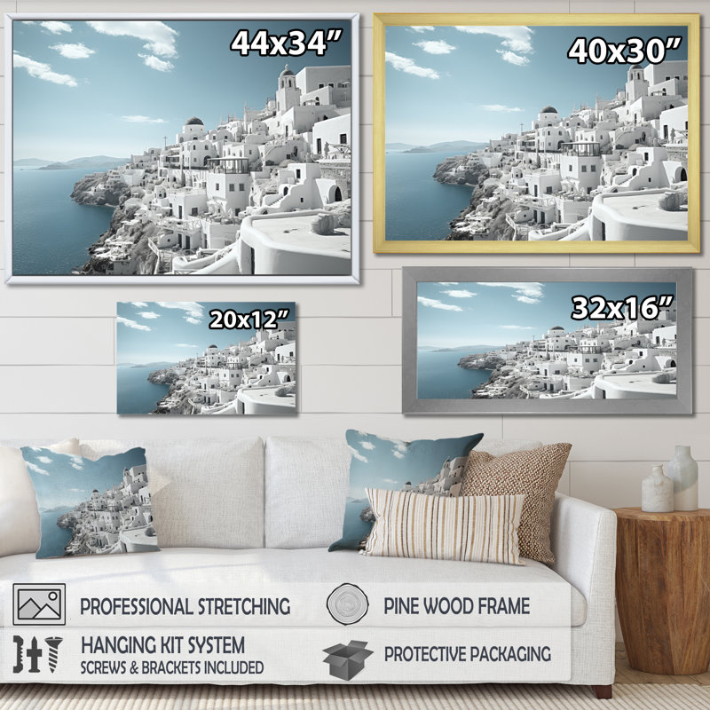 Grèce, Santorini, beau paysage urbain III - Grèce, art mural encadré, H 30 po x l 40 po x P 1,5 po, Cadre flottant noir