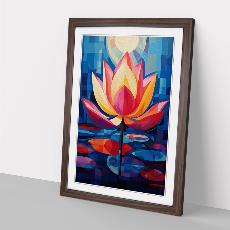 Lotus Flower Constructivism - Single Picture Frame Print on Wood, Walnut Framed, 46cm H x 34cm W x 2cm D