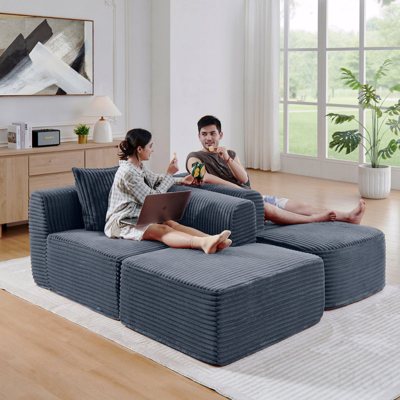 Canapé modulaire 114 po avec méridienne en L Cloud, Gris