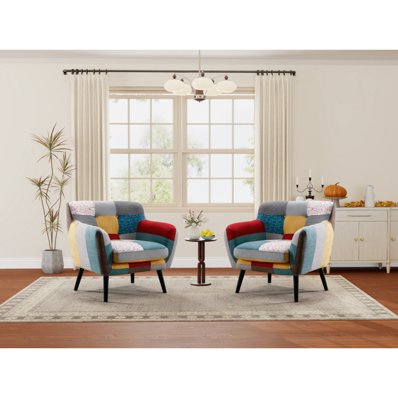 Orleans 33.1'' Wide Modern Linen Patchwork Accent Chair With Padded Seat