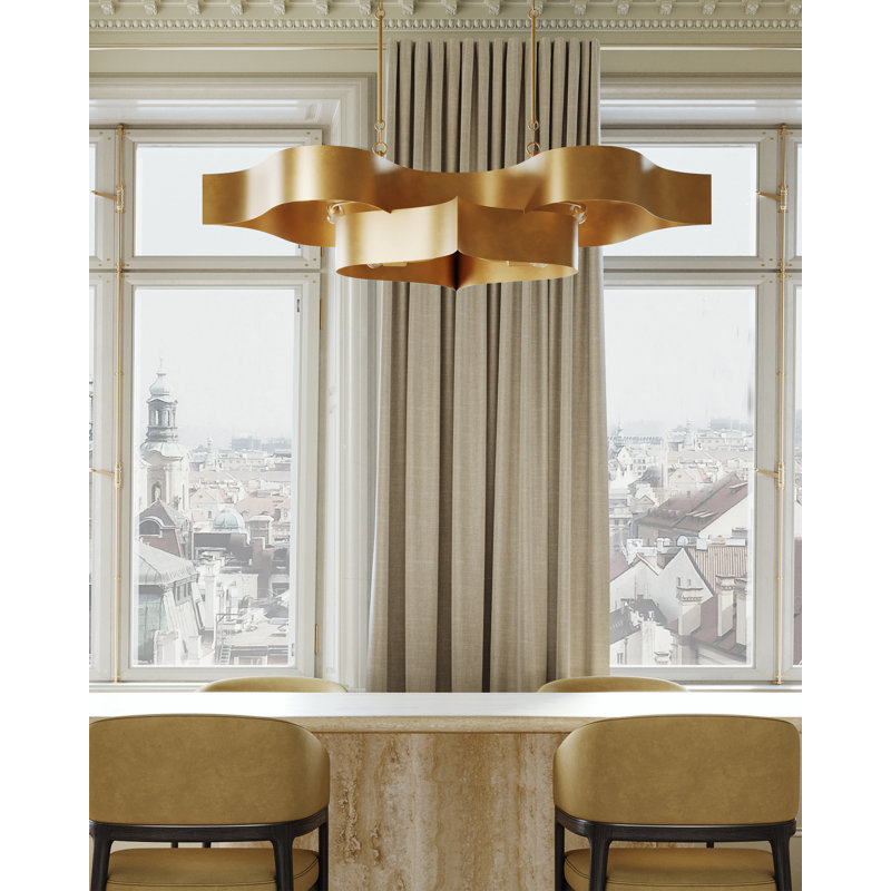Grand Lotus 6 - Light Chandelier, Antique Gold Leaf