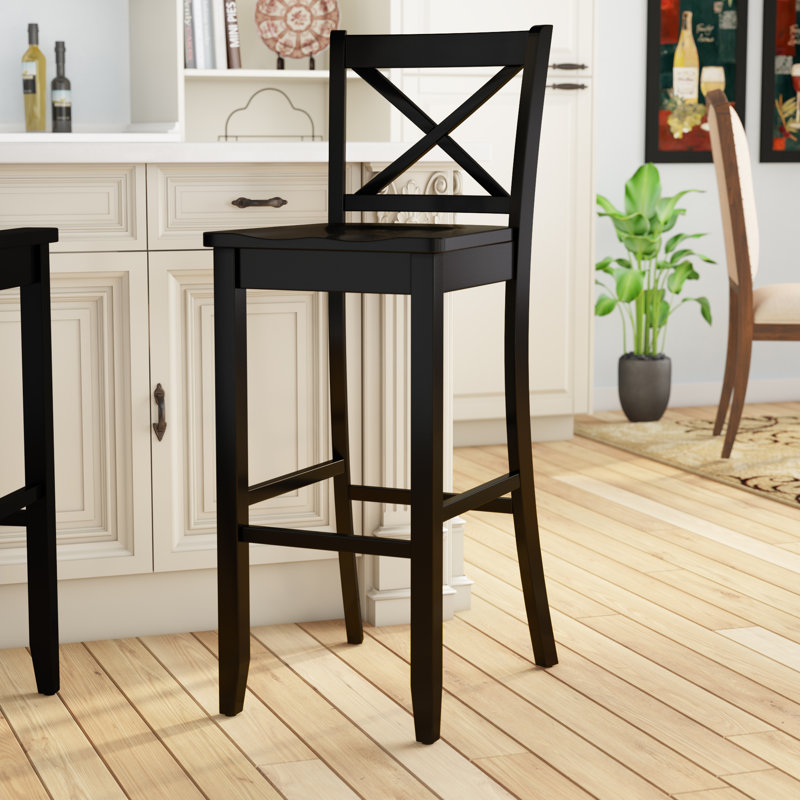 Fairbairn Solid Wood Counter Stool with Solid Wood Frame, Black, Bar Stool (30" Seat Height)
