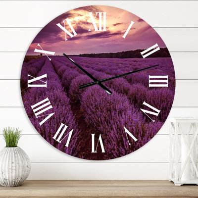 Sunrise & Dramatic Clouds Over Lavender Field III - Horloge murale