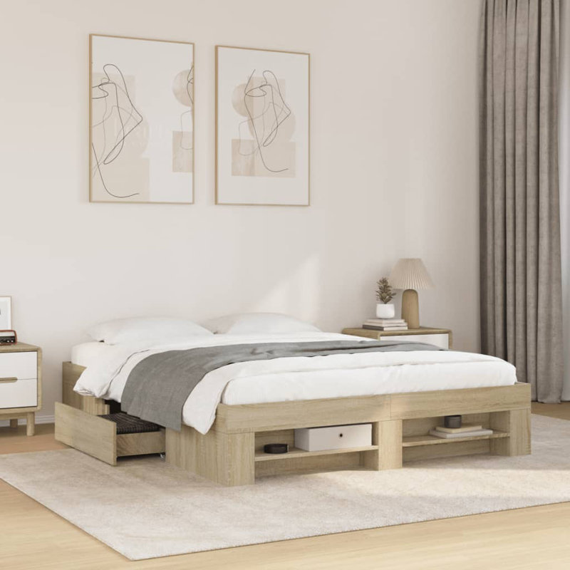 Abhijith Storage Bed, Sonoma Oak, 33cm H x 203cm W x 153cm D