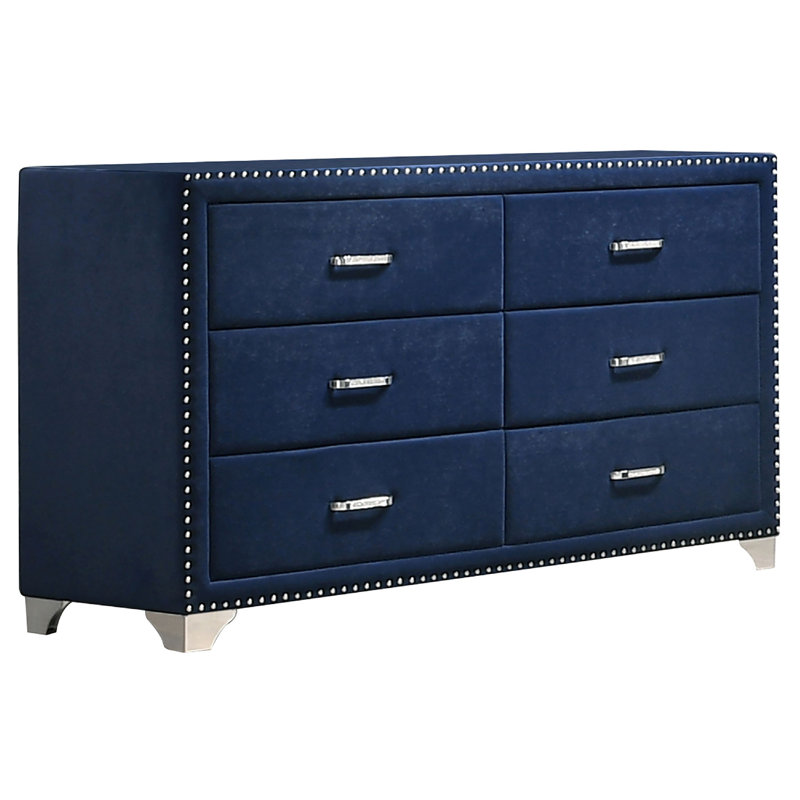 Ensemble de chambre à coucher 5 pièces Giya, Bleu pacifique, chrome, King
