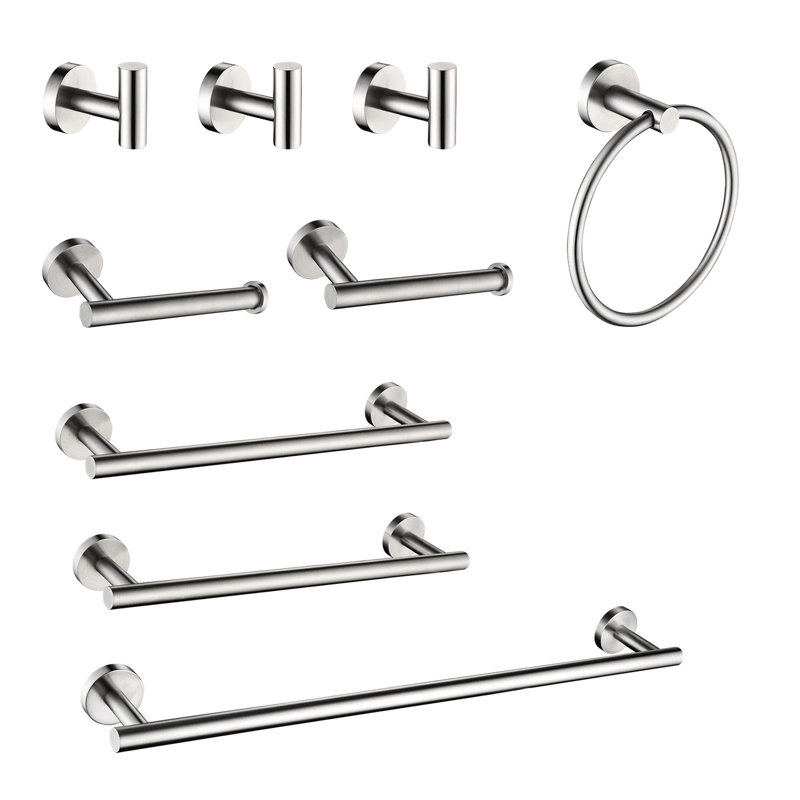 Stainless Steel Bathroom 9 Towel Rack - Wall Mount In Brushed Nickel Modern, Rust-, Quick Assembly 9 Piece Modern Look, Easy Setup