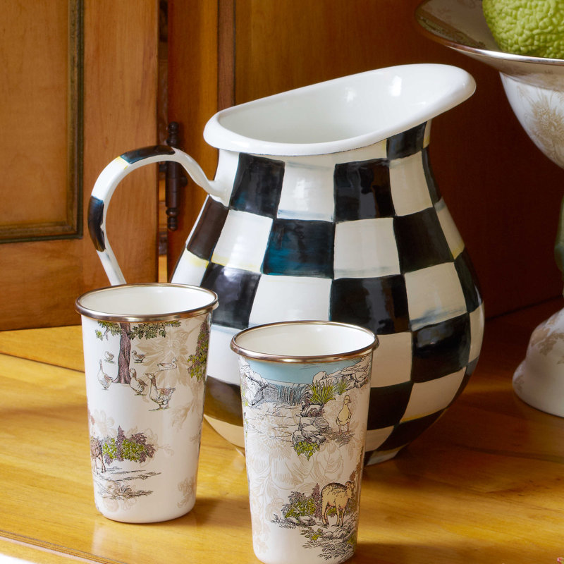 Black and White Checkered Enamel Steel Pitcher, 3 Quarts