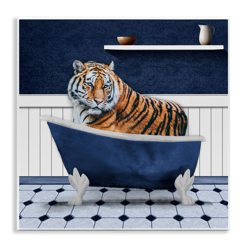«Tiger in Blue», art mural sur bois par Marcus Prime