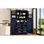 Armoire de rangement autoportante bleue avec 4 portes, 2 tablettes de porte intégrées et 3 tablettes réglables pour une salle à manger profonde de 17,6 pouces et 8 plateaux coulissants d'épicerie