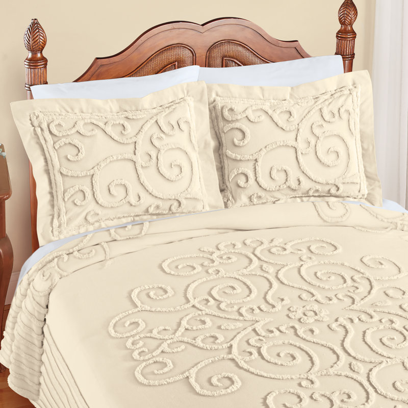 Cream Cotton Scrolling Textured Design Standard Pillow Sham