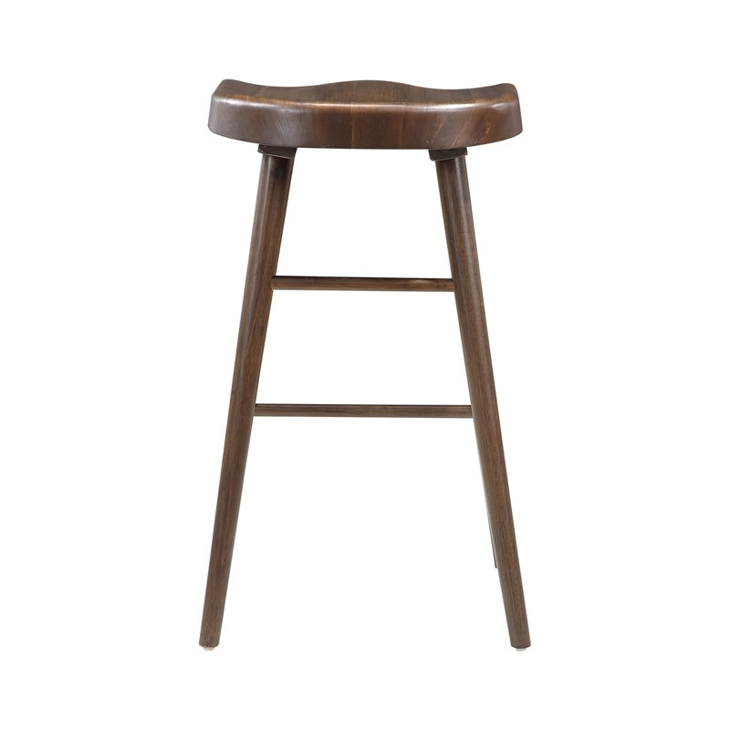 Ensemble de mobilier de bar 5 pièces, fini brun : table haute avec repose-pieds en métal et 4 tabourets. Structure en bois robuste. Esthétique classique.
