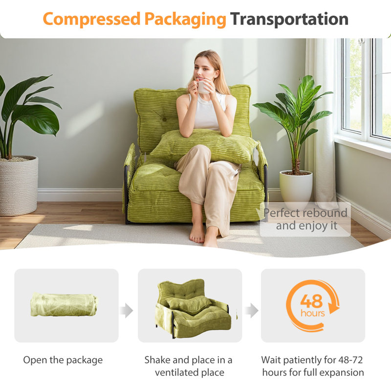 Canapé Bean Bag, H 25,6 po x l 30 po x P 25,6 po, Velours côtelé vert