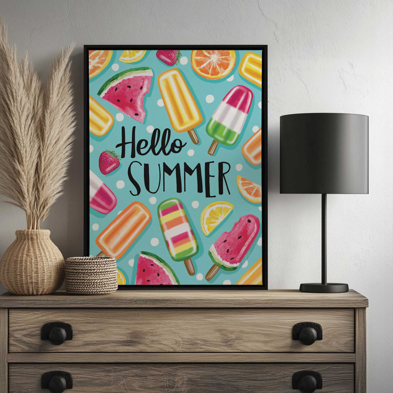 «Hello Summer Popsicles» par Elizabeth Tyndall, reproduction d'art, L 18 po x H 24 po, Blanc, Toile avec cadre