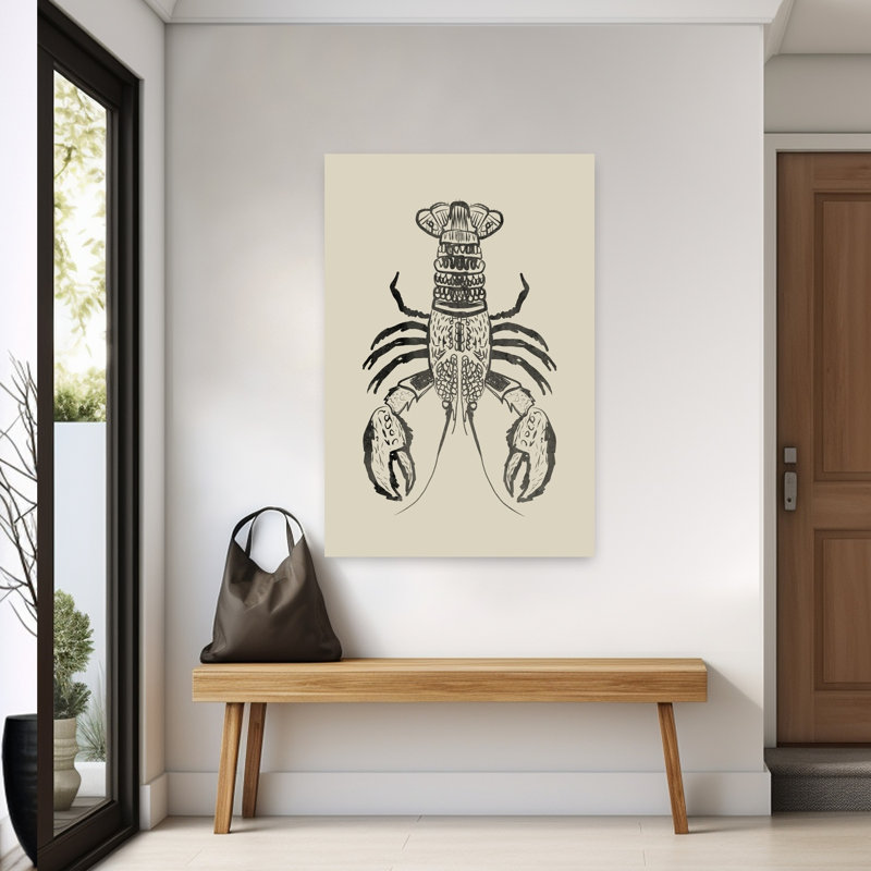 «Rustic Lobster», impression d'art minimaliste rustique sur un océan de homard rétro, 60" H x 40" W