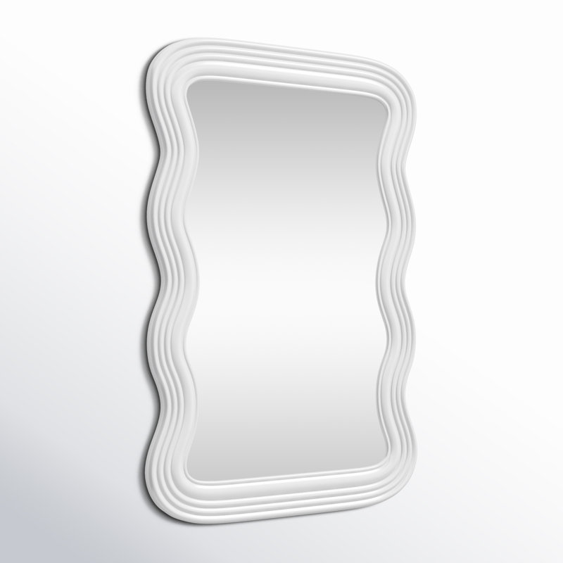 White Wavy Framed Glass Accent Mirror