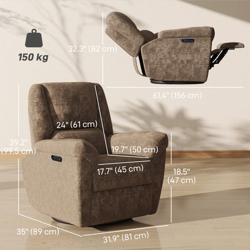 Fauteuil inclinable électrique, fauteuil inclinable rembourré avec ports USB, Marron foncé