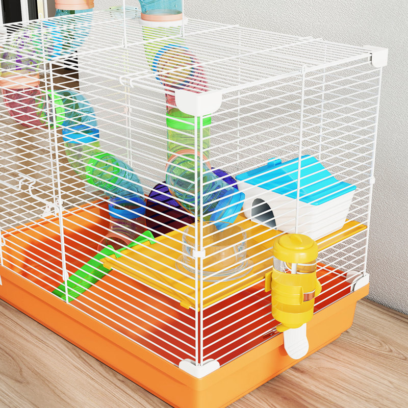 2 Tier Hamster Cage Small Animal House with Exercise Wheels Tunnel