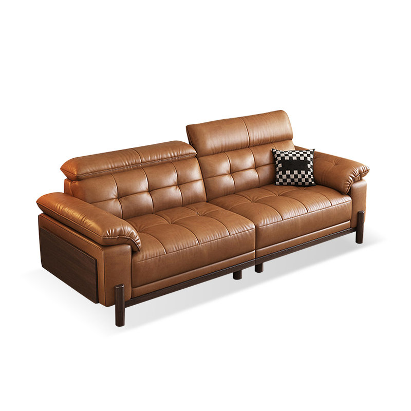 Canapé modulaire orange en cuir véritable, 40.55" H x 94.49" W x 40.16" D, Orange