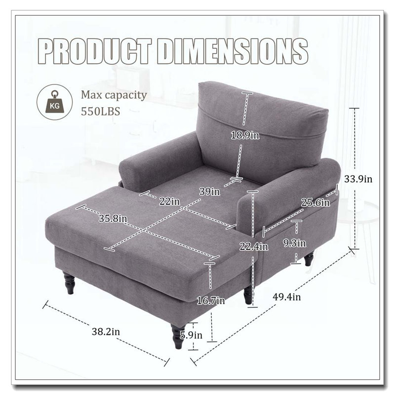 Pieds de canapé en bois chenille avec dossier et accoudoirs confortables, Gris foncé