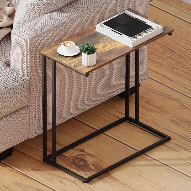 Industrial C-Shaped End Table With Metal Frame, Compact Coffee Table For Living Room, Bedroom, Office, And Small Spaces