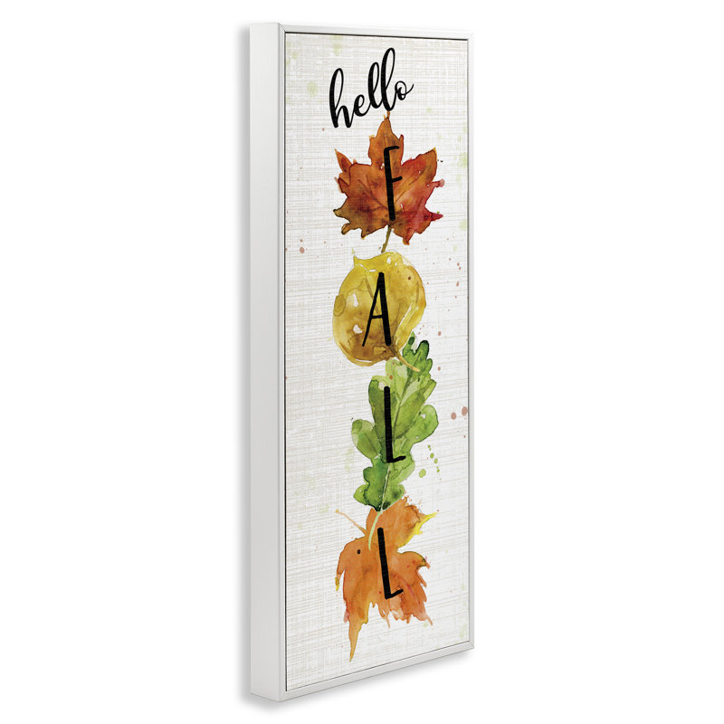 «Hello Fall Greeting Autumn Foliage Stacked Leaves» par Carol Robinson - art textuel, H 13 po x l 30 po