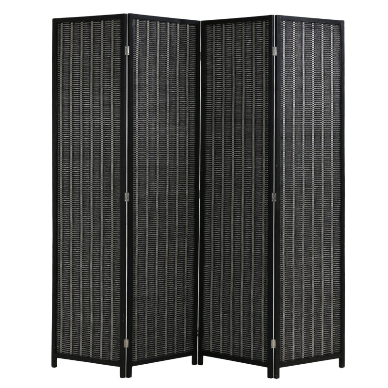 Cloison de séparation en bois de bambou de 6 pi avec 4 panneaux de cloison de séparation autoportants et séparateurs de meubles muraux avec charnière en acier inoxydable, noir