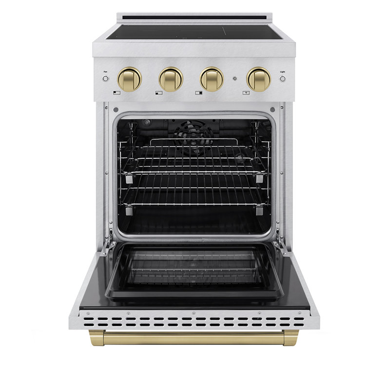 ZLINE Autograph 24 in. Satin Stainless Paramount Induction Range with 3 Elements & Bronze Accents, Champagne Bronze
